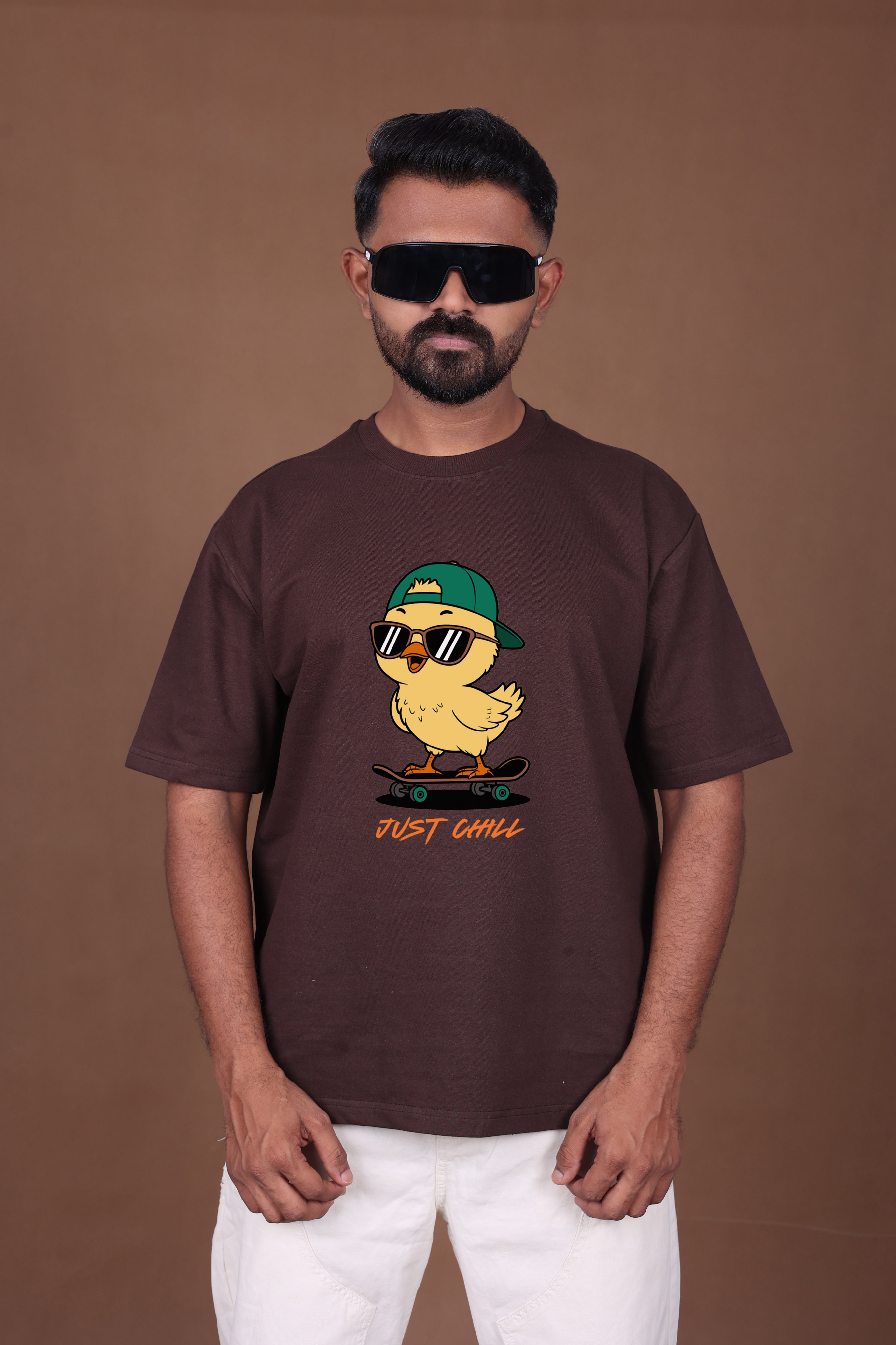 Printed Oversized T-shirt | Cute Chick Graphic Streetwear Casual | Brown T-Shirt