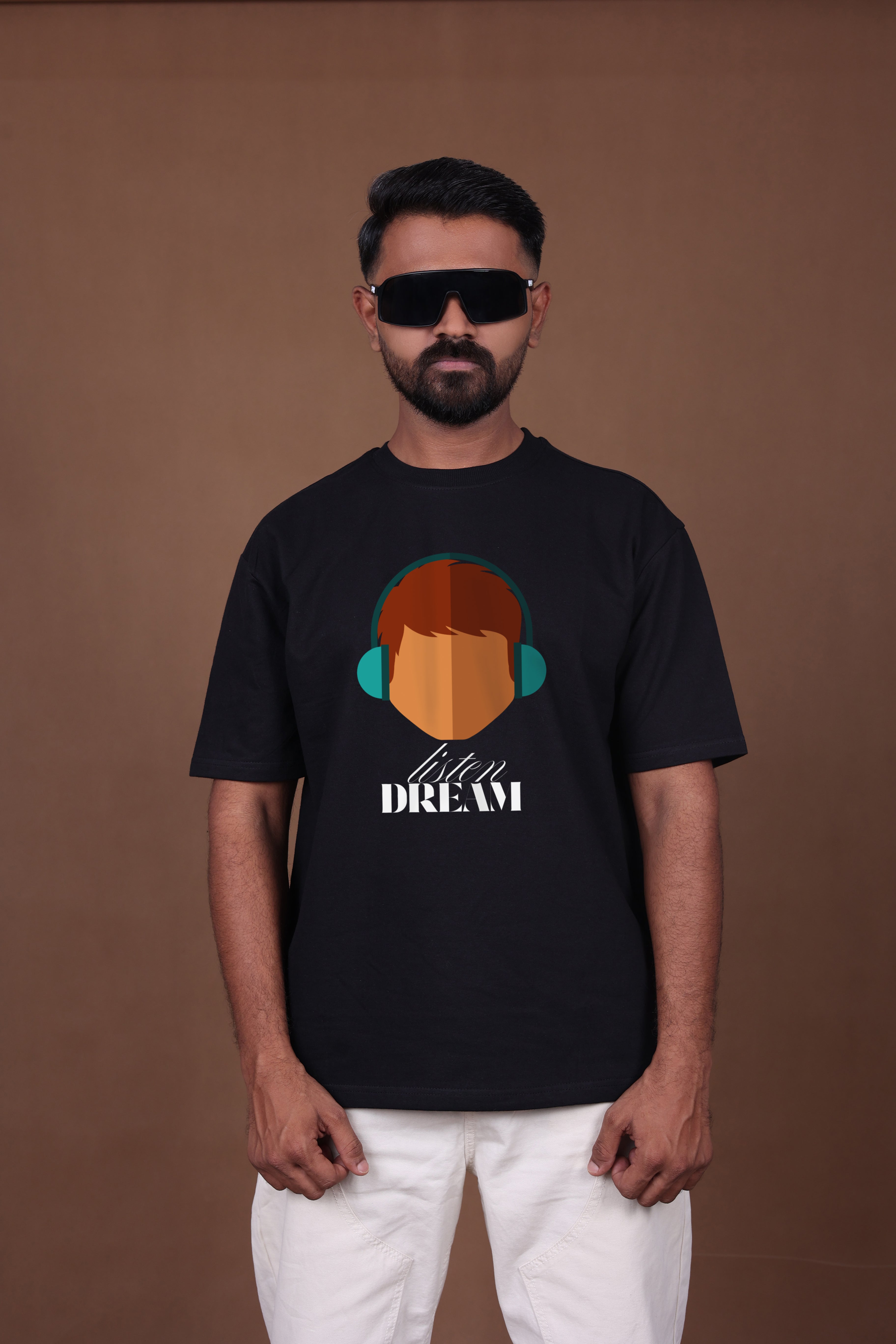 Printed Oversized T-shirt | Trendy Listen Dream Quote Graphic Streetwear | Black T-Shirt