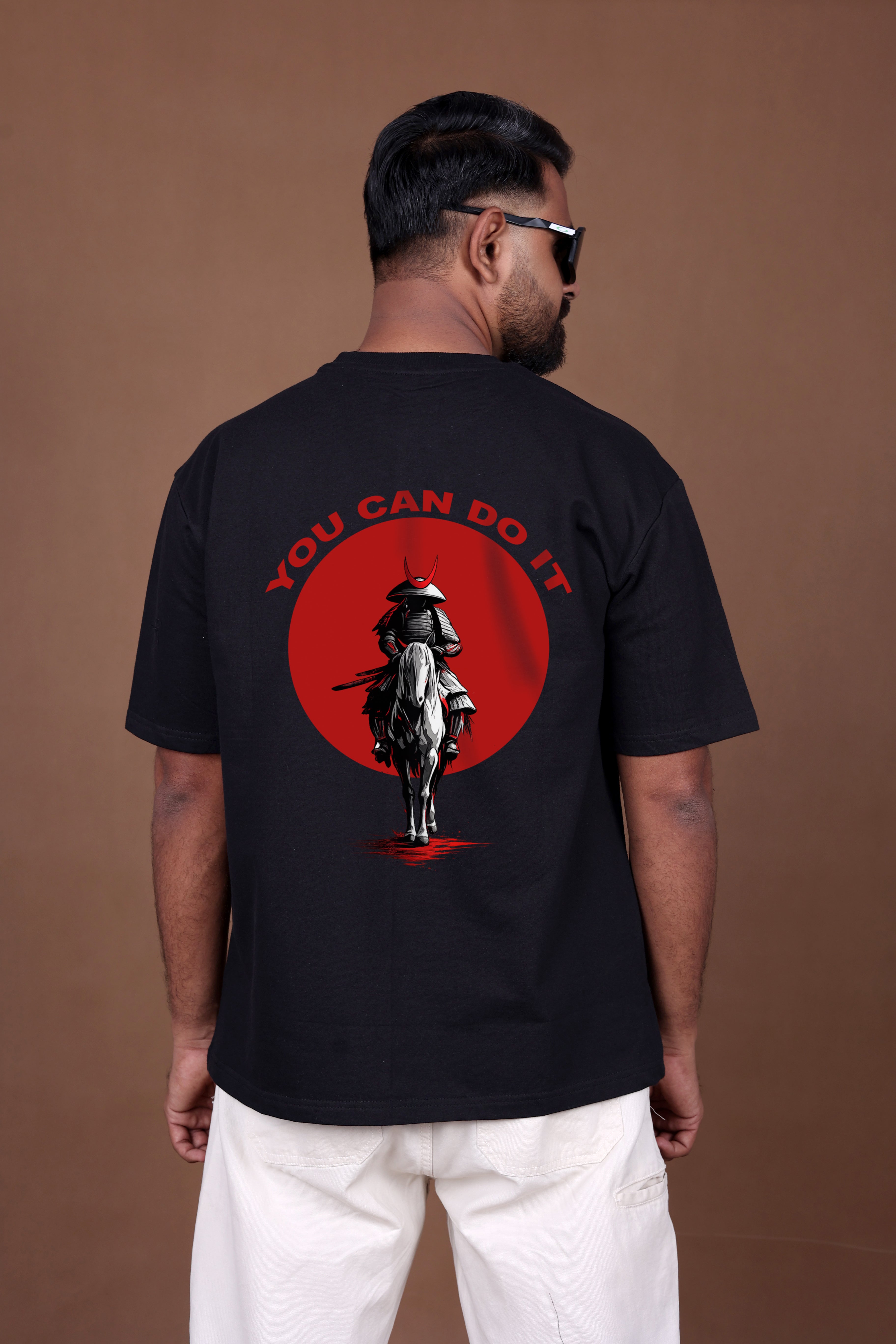 Printed Oversized T-shirt | Samurai Warrior “You Can Do It” Back Print | Black T-Shirt