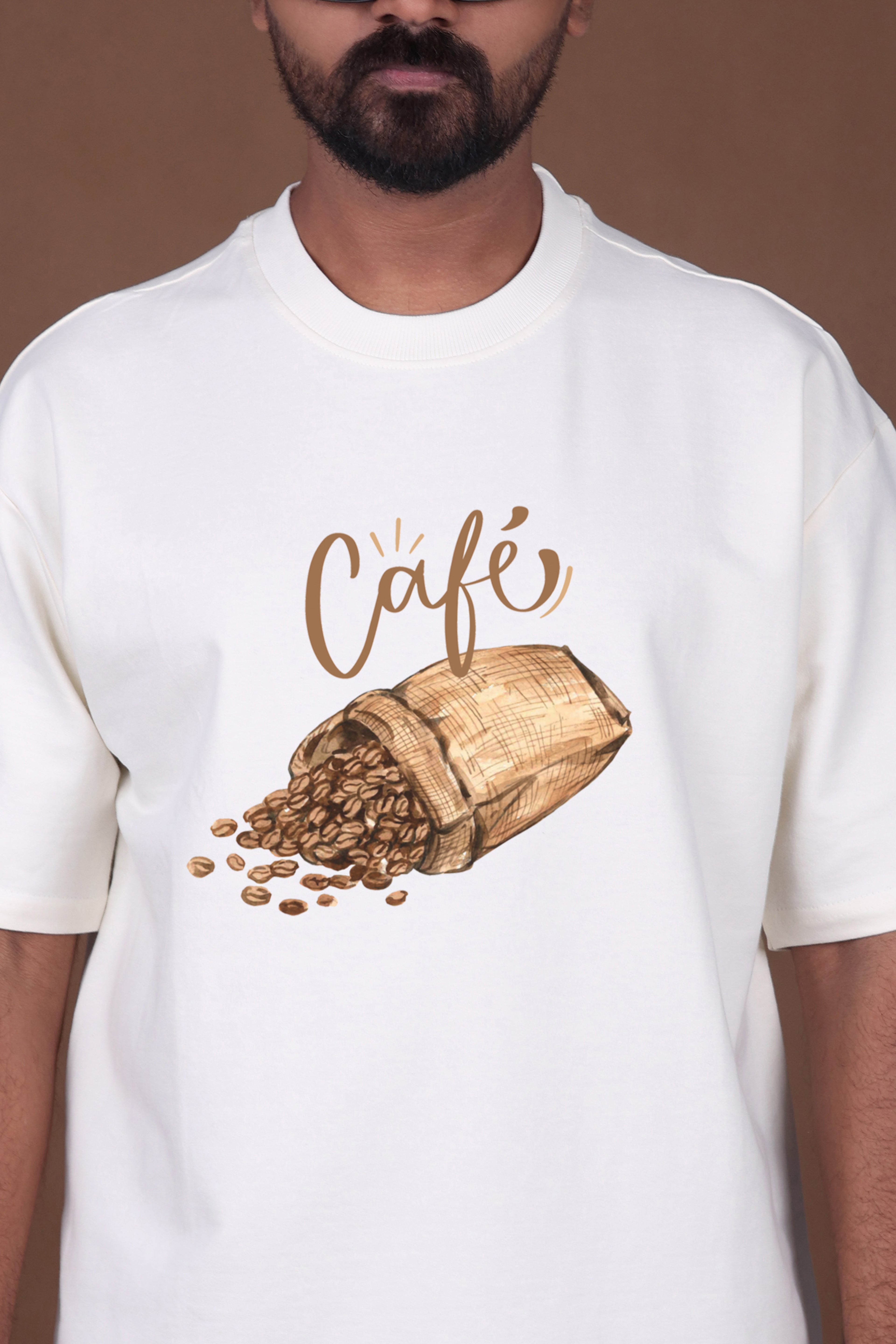 Printed Oversized T-shirt | Aesthetic Coffee Lover Print | Off-White T-Shirt