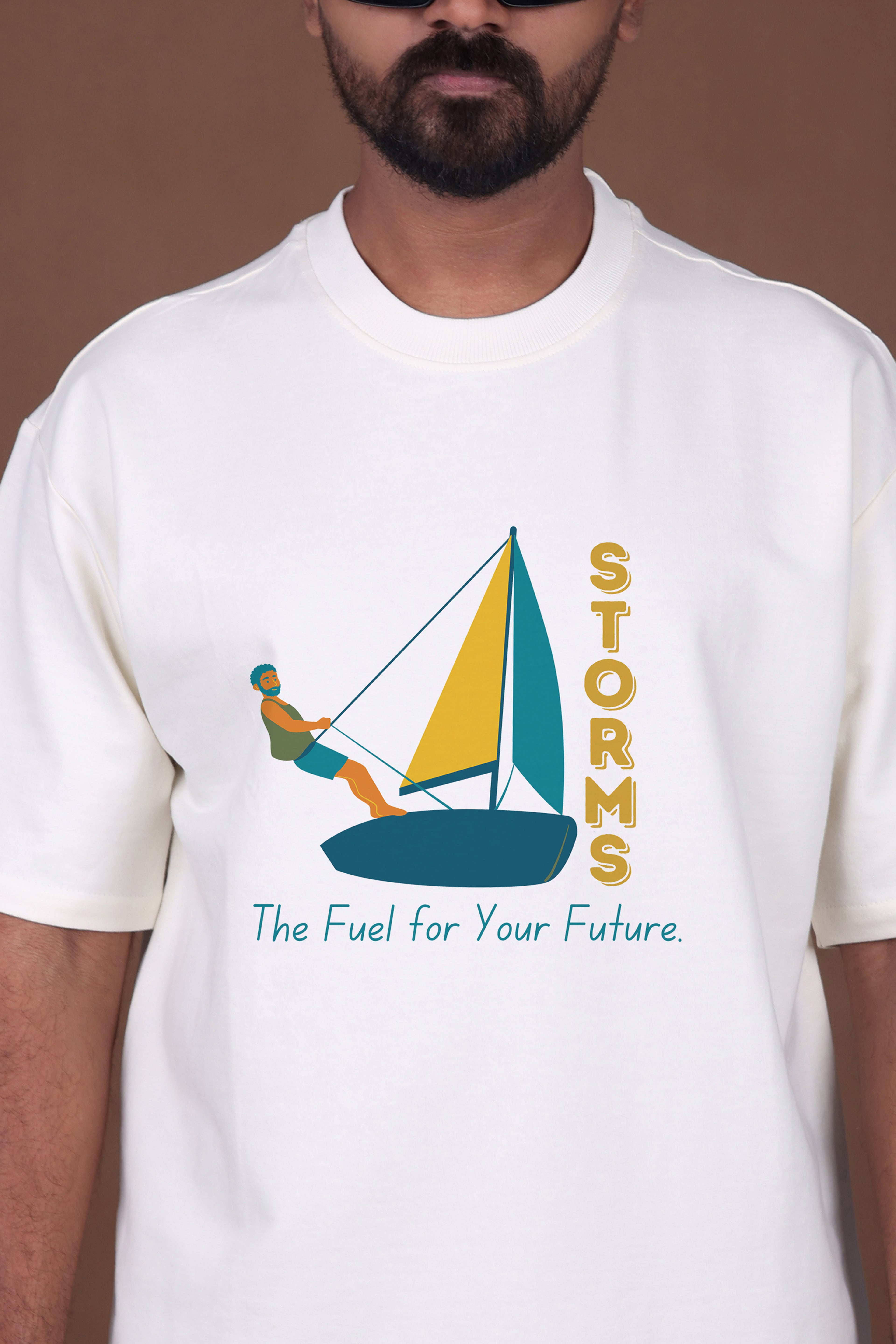 Printed Oversized T-shirt | Trendy Travel & Adventure Graphic Printed | Off-White T-Shirt