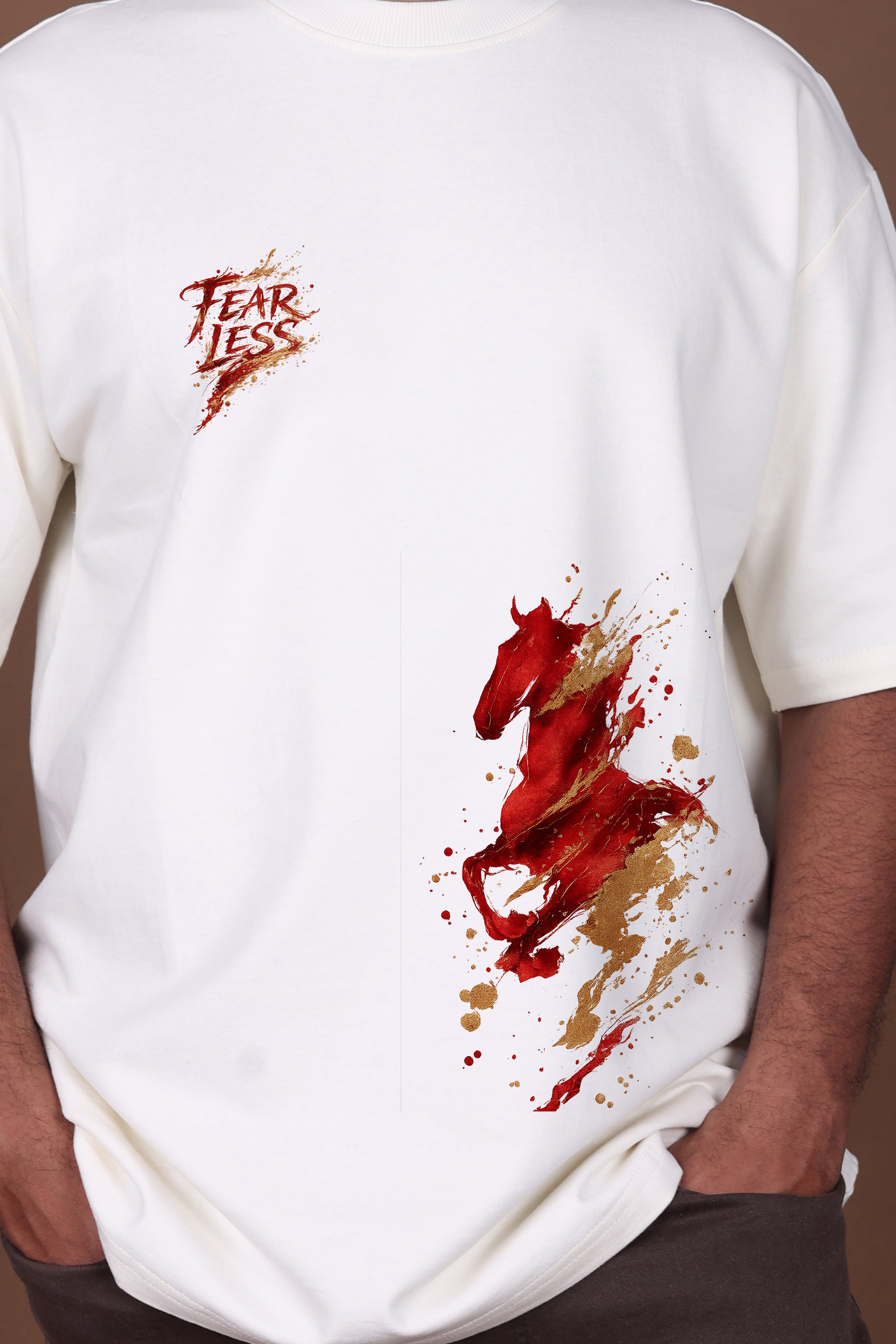 Printed Oversized T-shirt | Fierce Horse Splash Art | Off-White T-Shirt