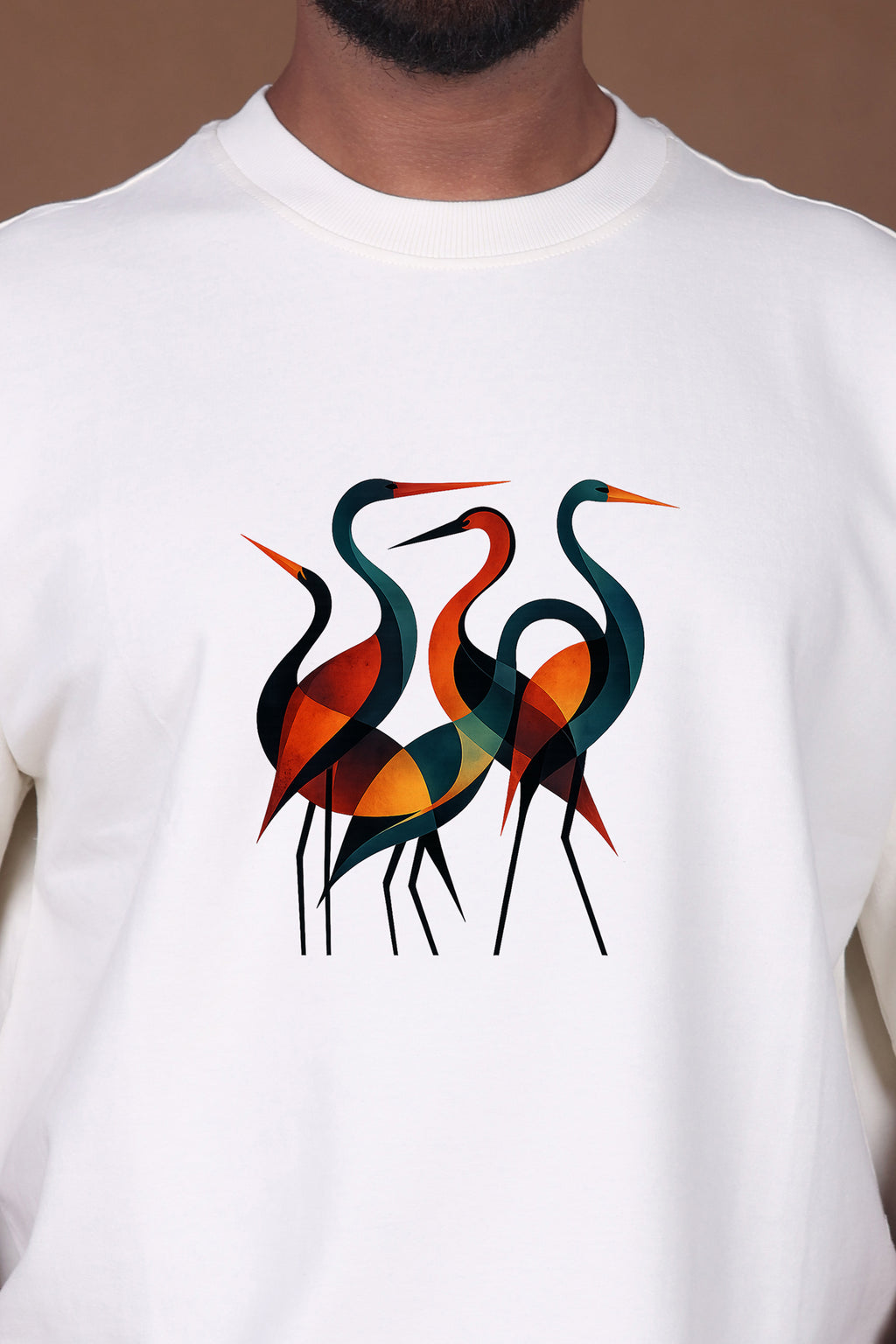 Printed Oversized T-shirt | Trendy Abstract Nature Print Streetwear | Off-White T-Shirt