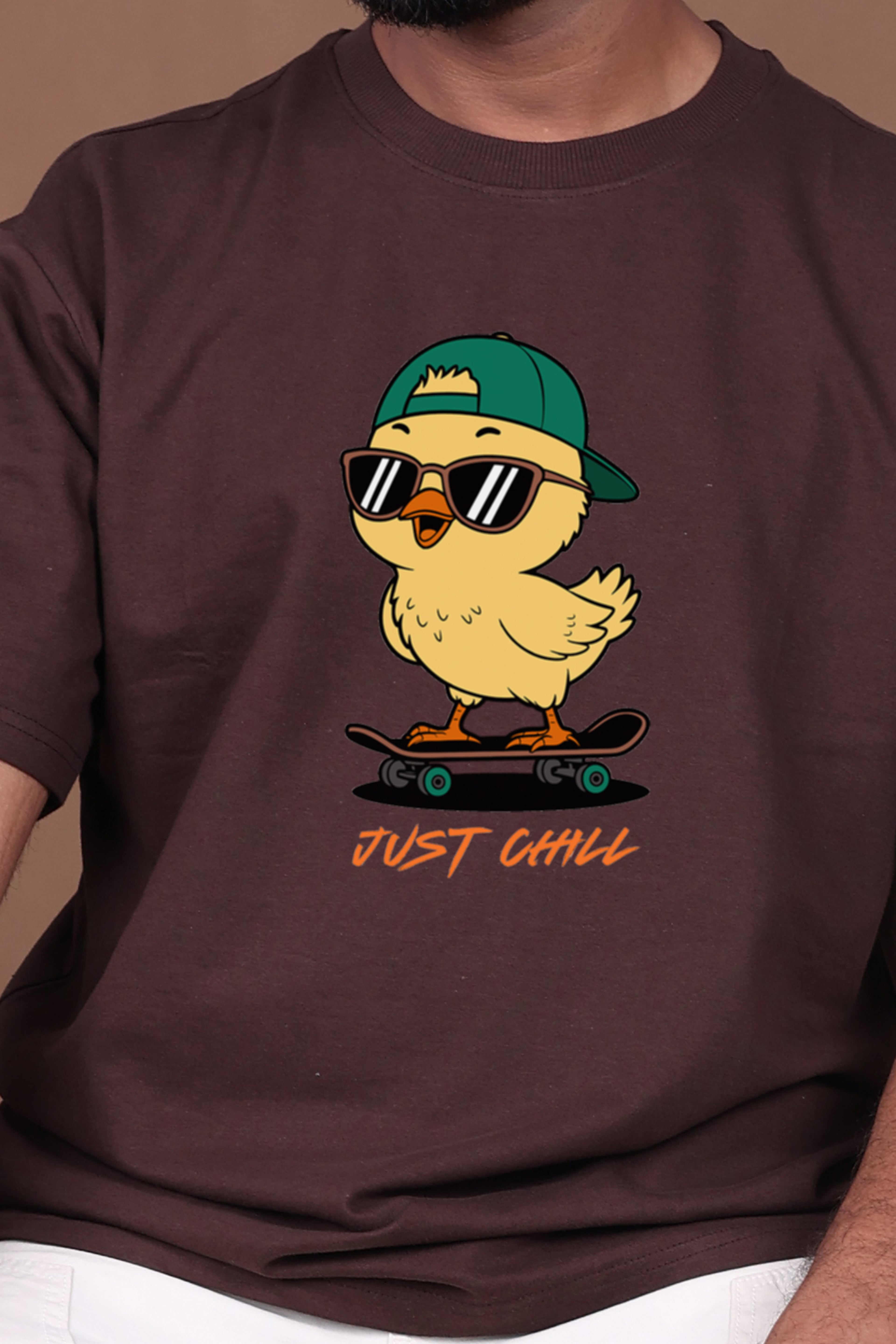 Printed Oversized T-shirt | Cute Chick Graphic Streetwear Casual | Brown T-Shirt